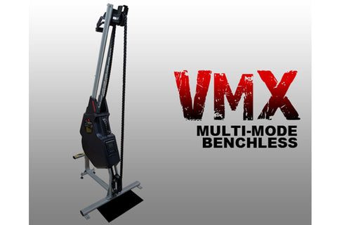 Marpo VMX rope trainer with black resistance chamber, gray steel frame, and foot platform on white background