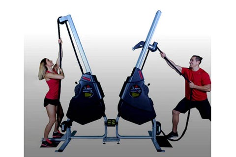 Marpo VMX rope trainer with dual black resistance pouches, gray frame, and adjustable straps on white background