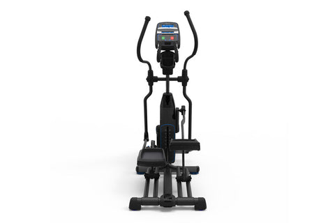 Black Nautilus E616 elliptical machine with digital console, curved handles, and footrests on white background