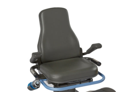 NuStep T5 recumbent elliptical stepper with gray frame, blue accents, padded seat, and dual handles on white background