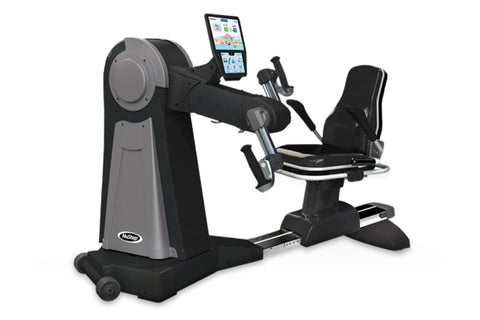NuStep UE8PRO upper body ergometer with gray and black frame, dual handle bars, footrest, and tablet holder on white backgrou