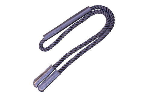 Dark blue twisted jump rope with wrapped handles on white background
