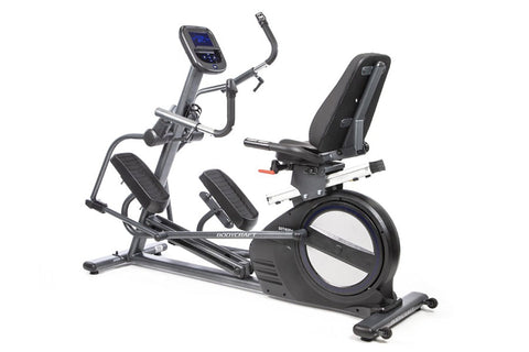 BodyCraft SCT400g seated elliptical crosstrainer with black frame, digital console, padded seat, and pedals on white backgrou