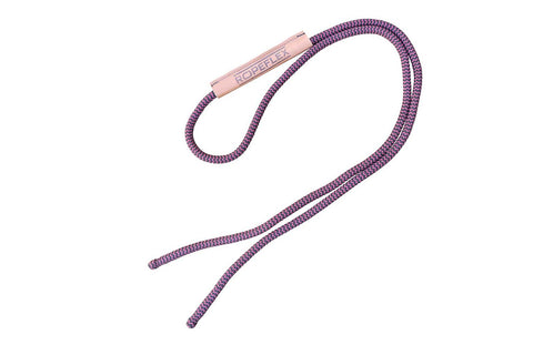 Purple braided nylon jump rope with pink metal handle labeled Ropeflex, on white background