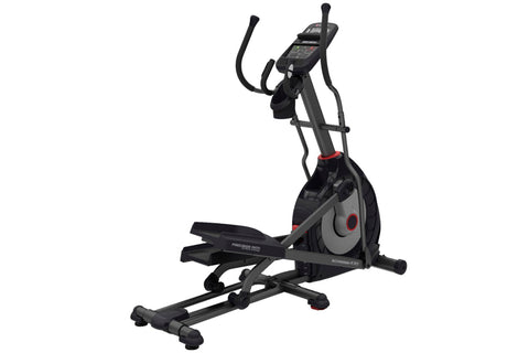 Black Schwinn 430 elliptical machine with gray flywheel and red accents on white background