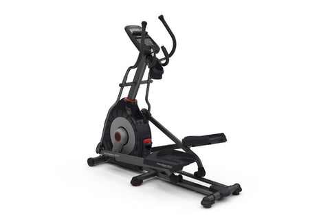 Black Schwinn 430 elliptical machine with gray flywheel and red accents on white background