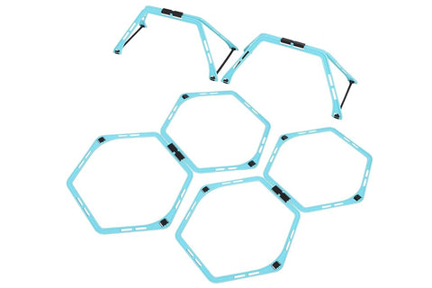 Teal hexagonal agility ladder with six connected segments and black connectors, displayed vertically on white background