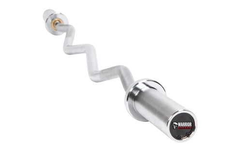 Warrior Chrome Olympic Curl Barbell with white curved bar and chrome sleeve, displayed on white background