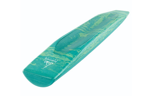 Teal and green tapered foam roller with textured surface and brand logo, shown on white background