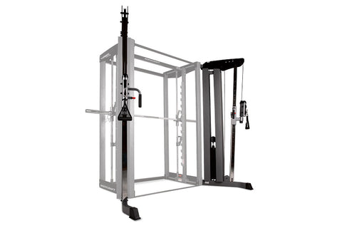 BodyCraft Jones light commercial functional cable crossover machine with gray steel frame and black cable attachments on whit