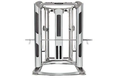 BodyCraft Jones Platinum Smith Cage with dual cable machine, silver steel frame, and black accents on white background