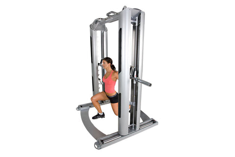 BodyCraft Jones Platinum Smith Cage with dual cable machine, silver steel frame, and black accents on white background