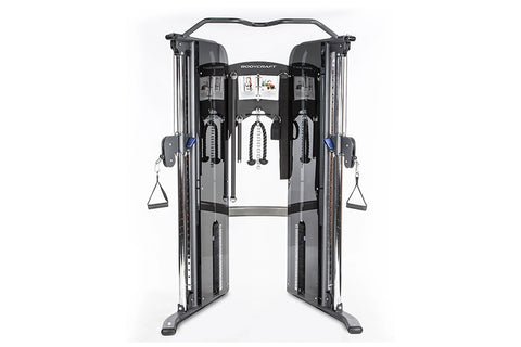 BodyCraft PFT Functional Trainer with dual cable towers, adjustable pulleys, and triangle handles on white background