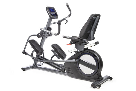 BodyCraft SCT400g seated elliptical crosstrainer with digital console, black frame, padded seat and backrest on white backgro