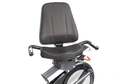 BodyCraft SCT400g seated elliptical crosstrainer with digital console, black frame, padded seat and backrest on white backgro