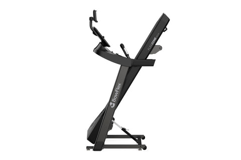 Black Bowflex T6 treadmill with digital console, handrails, and FlexZone deck on white background