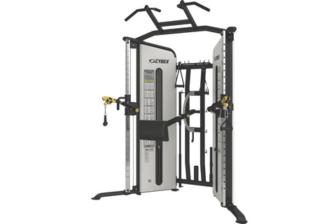 Cybex Bravo advanced functional trainer with dual weight stacks, black and silver frame, cable handles, and digital display p