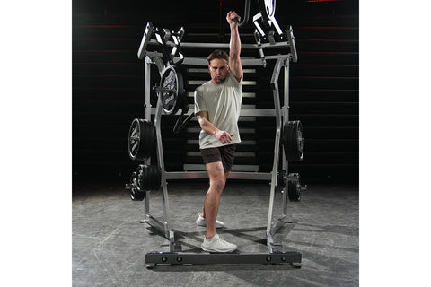 Black Hammer Strength ground base jammer machine with dual handles and weight plate pegs on white background