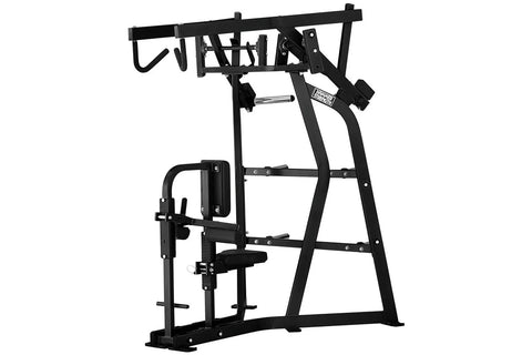 Black Hammer Strength iso-lateral high row machine with dual handles, footrest, and adjustable seat on white background