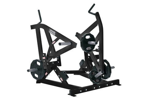Hammer Strength plate-loaded combo twist machine with black steel frame and weighted plates, front view on white background