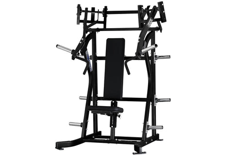 Black Hammer Strength plate-loaded iso-lateral incline press machine with chrome handles and adjustable seat, on white backgr