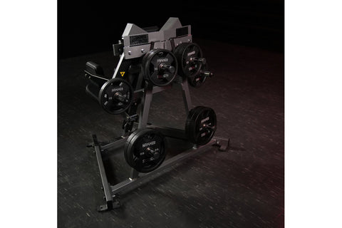Black Hammer Strength plate-loaded lateral raise machine with blue padded seat and arm pads, on white background