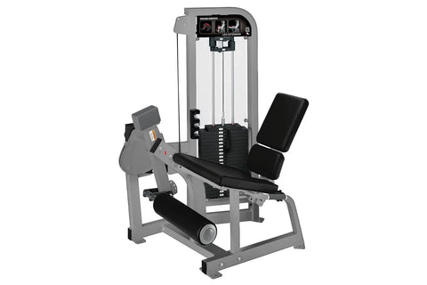 Hammer Strength Select black leg extension machine with padded seat and leg rest, displayed on white background