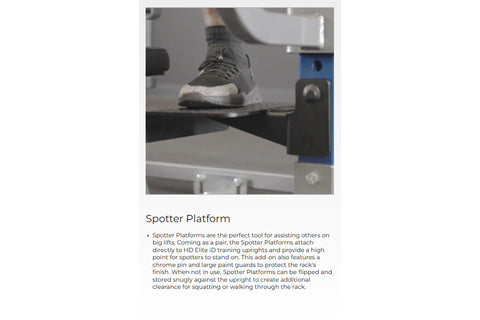 Sneaker with gray and white colorway resting on black Spotter Platform attachment during demonstration