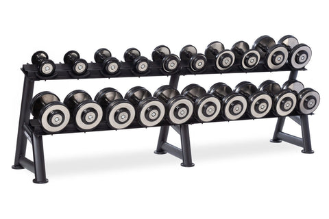 Pair of Hampton Eclipse Pro-Style dumbbells with chrome and black rubber construction on white background