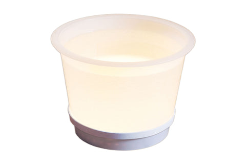 Harvia LED illuminated sauna bucket in cream plastic with white rim band on white background