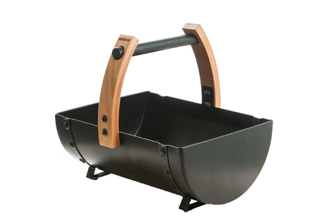 Harvia Legend sauna bucket with wooden handles and black metal basin on white background