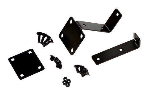 Black steel sauna heater safety railing mounts kit with metal brackets, bolts, and nuts on white background, flat lay view
