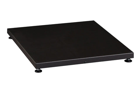 Black metal protective base platform with rubber feet on white background
