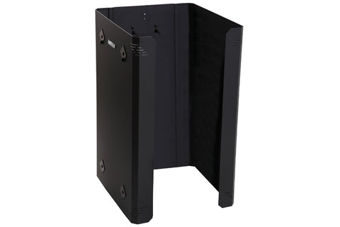 Black protective sheath enclosure with angled sides and open front, featuring metal mounting hardware and ventilation slots