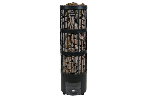 Red granite sauna stones in natural earth tones with lichen patterns, displayed on white background