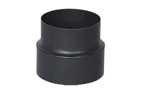 Black metal sauna pipe adapter with stepped cylindrical design on white background