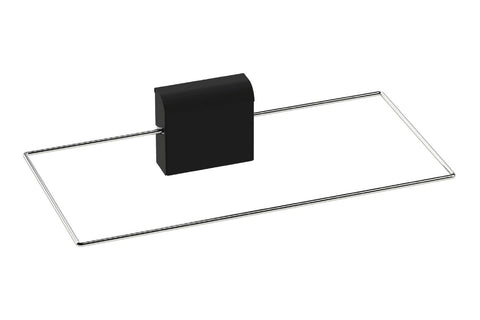 Black safety switch component with chrome rail mounting system on white background
