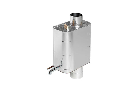 Harvia stainless steel sauna water heater with 22-liter capacity, pipe model, featuring cylindrical tank with chrome chimney 