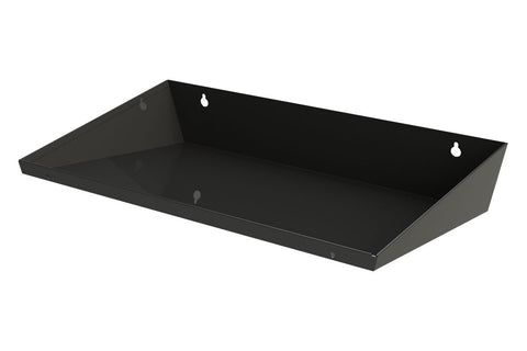 Black metal wall-mounted sauna drip tray with rectangular shape and mounting hardware, shown on white background