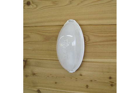 White dome sauna lamp with frosted glass shade and chrome clips on white background