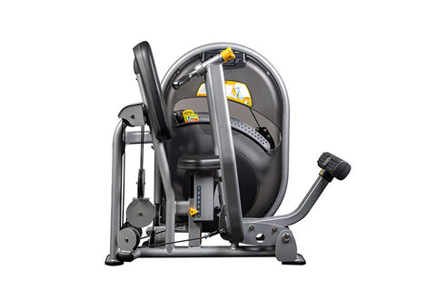 Hoist Chest Press CL-3301 machine with gray metal frame, black padded seat, and yellow accents, on white background