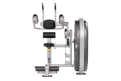Hoist Club Line abdominal machine with gray metal frame, black padded seat and back support, dual handles, weight stack, and 