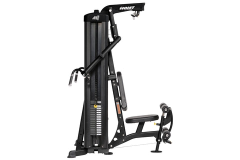 Black and gray home gym machine with drop handles, silver handlebar, and footrest on white background, front view