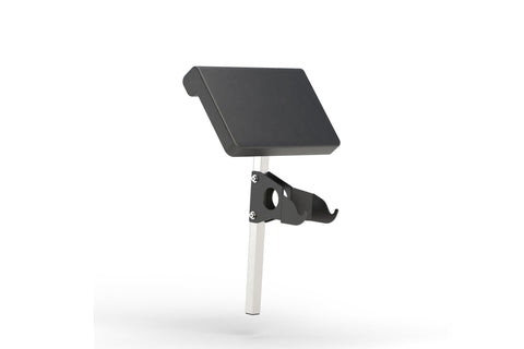 Hoist preacher curl attachment with black padding and metal frame on white background