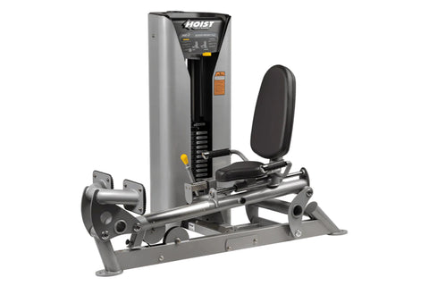 Hoist ROC-IT Rotary Calf Machine with gray and black frame, padded seat, and leg press platform on white background