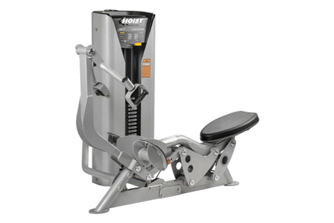 Hoist ROC-IT Seated Mid Row Machine with gray steel frame, black footrest, and control panel on white background