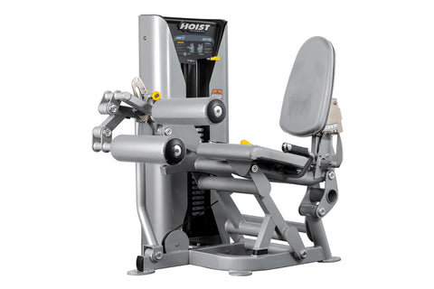 Hoist ROC-IT leg curl machine with gray and black frame, padded backrest and leg extension arms on white background