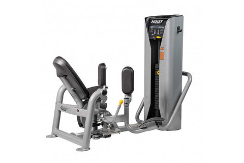 Hoist ROC-IT inner thigh machine with gray frame, black padded seat and back support, and control panel on upright tower