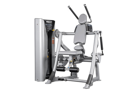 Hoist ROC-IT Abdominals Machine with silver frame, gray padded seat and backrest, dual black handles, and control panel on wh