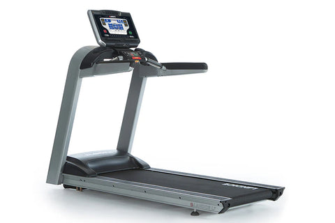 Landice L7 Club Treadmill with gray frame, black running belt, and digital display console on white background